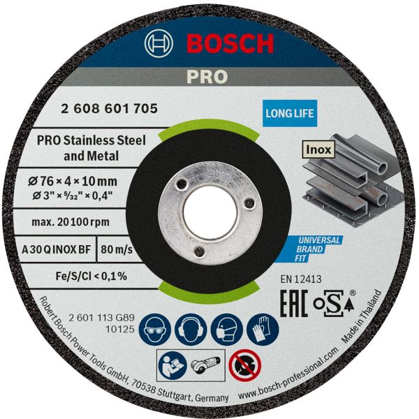 Шліфувальний круг Bosch Expert for Inox, 76х4х10 мм, 2 шт (2608601705)
