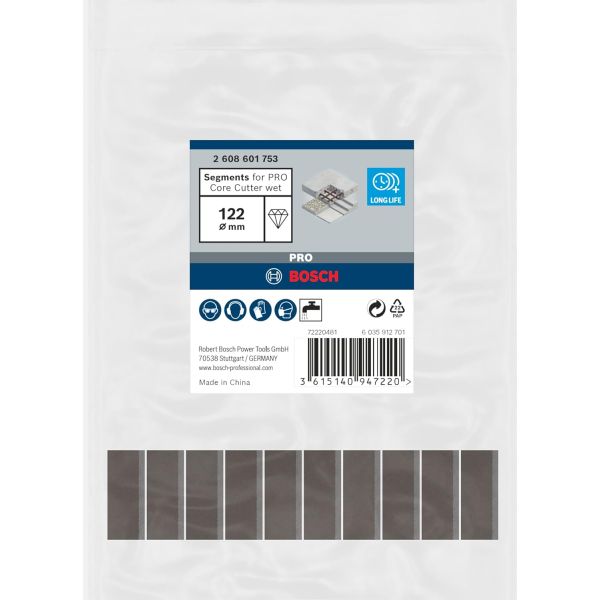 Змінні алмазні сегменти для коронки Bosch PRO Core Cutter wet, 122x10 мм, 1 1/4 UNC, 10 шт (2608601753)