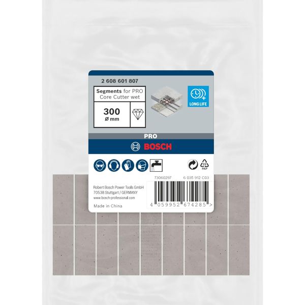 Змінні алмазні сегменти для коронки Bosch PRO Core Cutter wet, 300x10 мм, 1 1/4 UNC, 20 шт (2608601807)