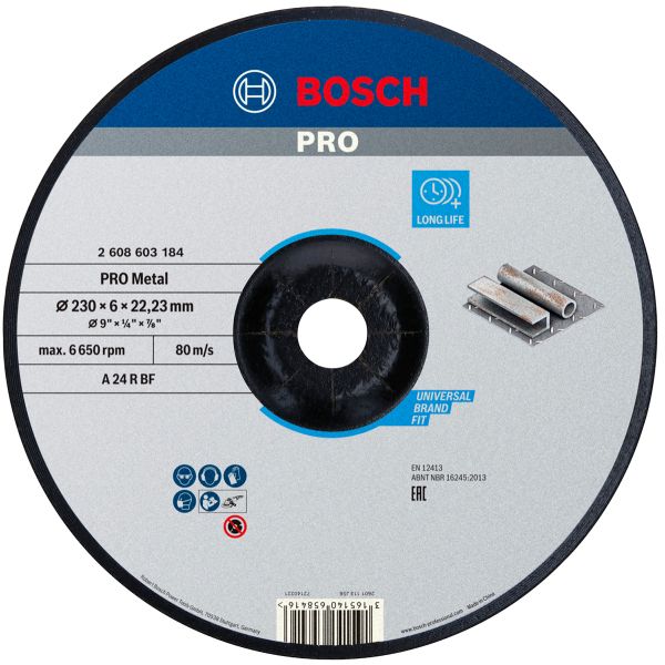Зачисний круг Bosch PRO Metal 230х6х22.23 мм випуклий (2608603184)