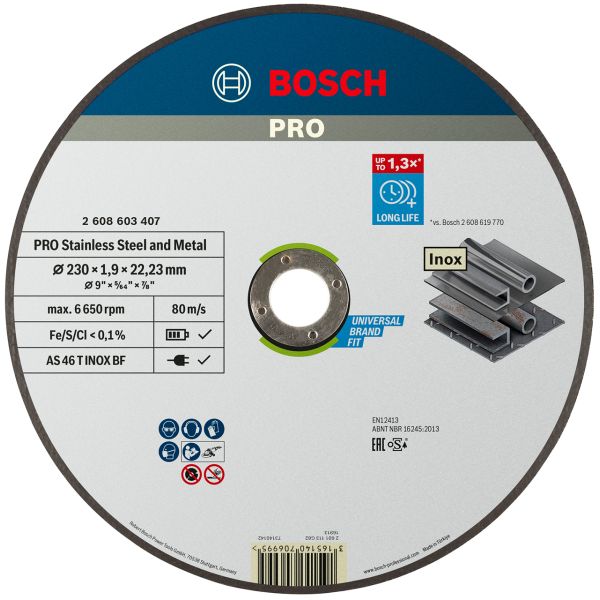 Круг відрізний Bosch Expert AS 46 T INOX BF прямий 230?1,9 мм (2608603407)