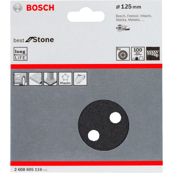 Шліфувальний лист Bosch Best for Stone 125 мм, зерно 100, 5 шт (2608605116)