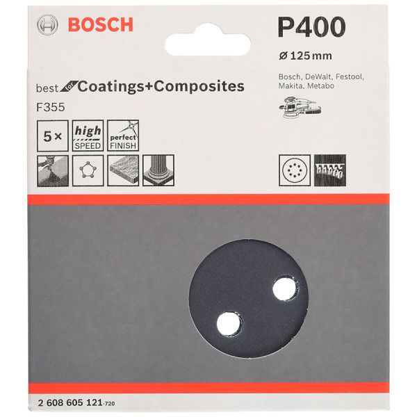 Шліфувальний лист Bosch F355 Best for Coatings and Composites 125 мм, зерно 400, 5 шт (2608605121)