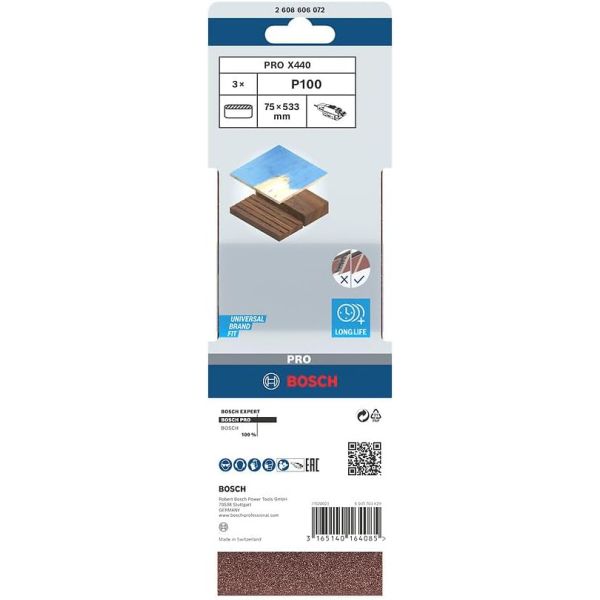 Шліфувальна стрічка Bosch Pro X440, 75x533 мм, G100, 3 шт (2608606072)