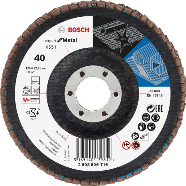 Пелюстковий шліфкруг Bosch X551 Expert for Metal 125?22.23 мм К40 (2608606716)