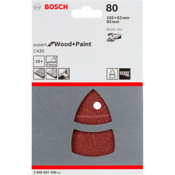 Набір шліфлистів Bosch C430 Expert for Wood and Paint 102x62, 93 мм, 80, 10 шт (2608607408)