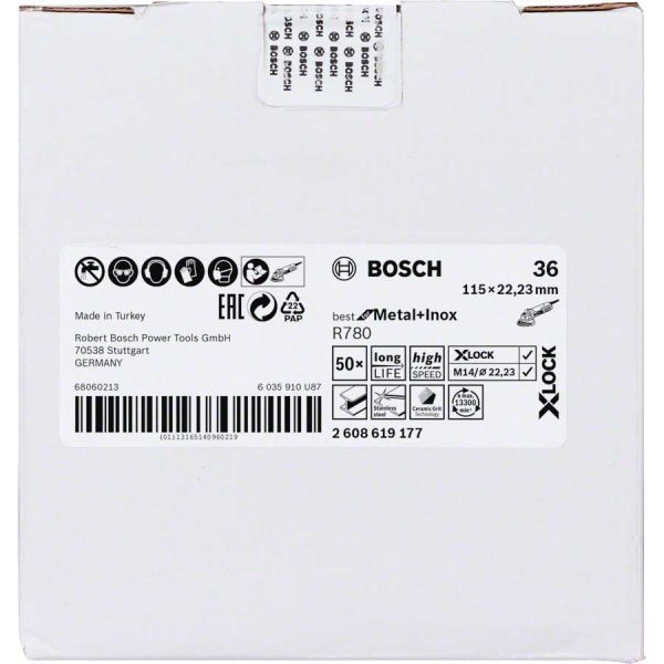 Шліфкруг фібровий Bosch X-Lock R780 Best for Metal + Inox 115 мм G36 (2608619177)