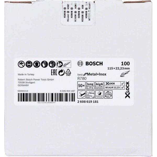 Шліфкруг фібровий Bosch X-Lock R780 Best for Metal + Inox 115 мм G100 (2608619181)