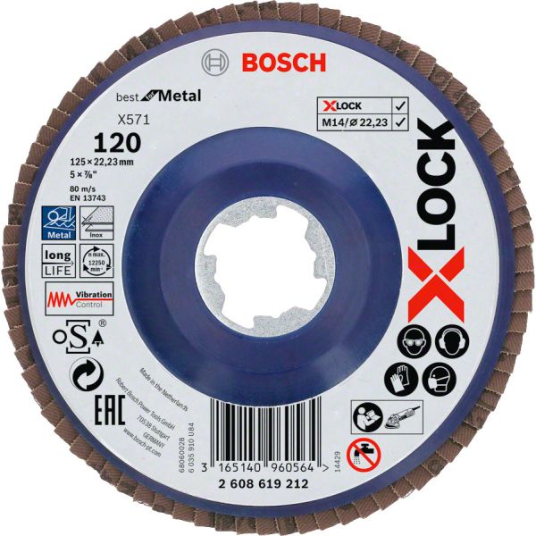 Шліфкруг складчастий Bosch X571 Best for Metal 125 мм G120 прямий (2608619212)