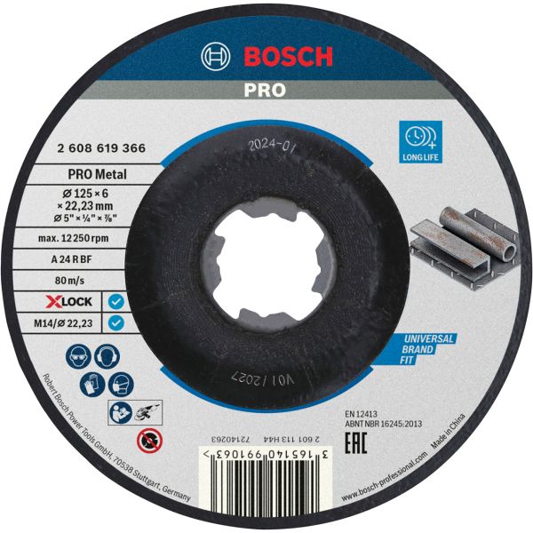 Зачисний круг Bosch PRO Metal 125x6x22.23 мм X-Lock випуклий (2608619366)