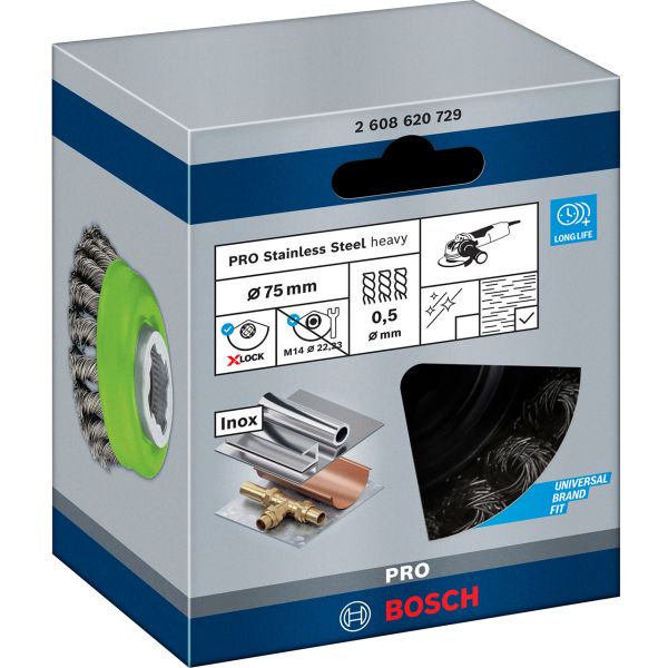 Щітка зачисна Bosch X-Lock 75 мм вузлики Inox 0,5 мм (2608620729)