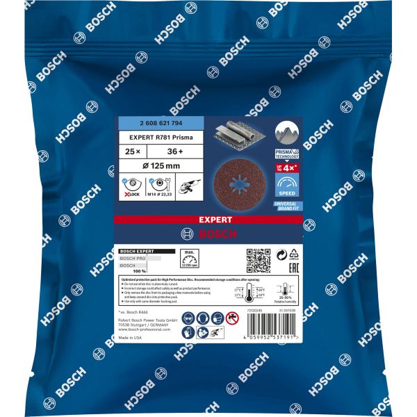 Шліфувальний круг Bosch Expert R781 Prisma Ceramic X-Lock 125 мм, G36, 25 шт (2608621794)
