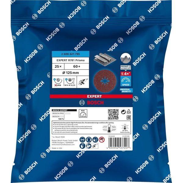 Шліфувальний круг фібровий Bosch X-Lock Expert R781 Prisma Ceramic, 125 мм, G60, 25 шт (2608621795)