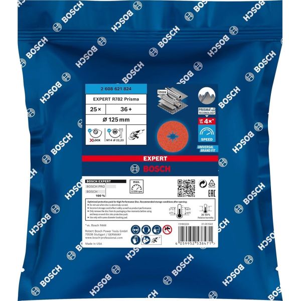Шліфувальний круг фібровий Bosch X-Lock Expert R782 Prisma Ceramic, 125 мм, G36, 25 шт (2608621824)