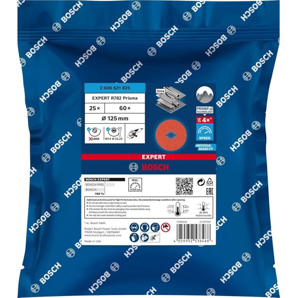 Шліфувальний круг фібровий Bosch X-Lock Expert R782 Prisma Ceramic, 125 мм, G60, 25 шт (2608621825)