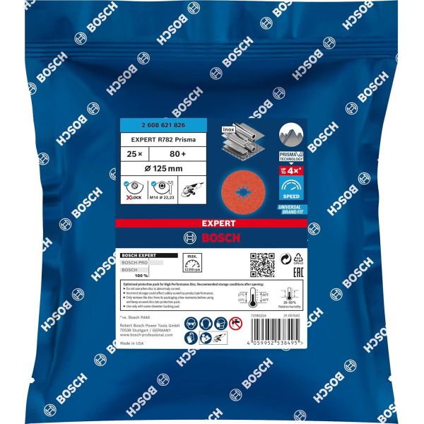 Шліфувальний круг фібровий Bosch X-Lock Expert R782 Prisma Ceramic, 125 мм, G80, 25 шт (2608621826)