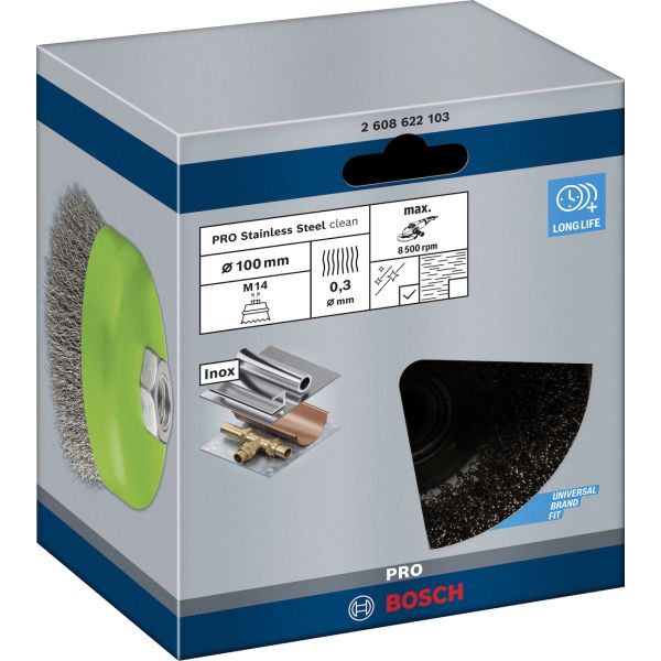Зачисна чашкова щітка Bosch Pro Stainless Steel clean 100x0.3 мм, М14 (2608622103)