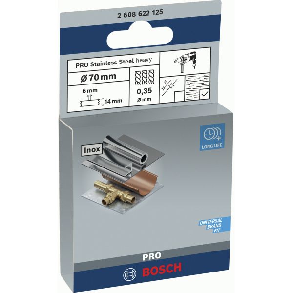 Дискова щітка Bosch PRO Stainless Steel heavy, кручена, прямий хвостовик, 70x0,35 мм (2608622125)
