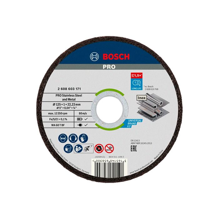 Круги відрізні Bosch Pro Stainless Steel and Metal 125х1х22.23 мм, 100 шт (2608626113)