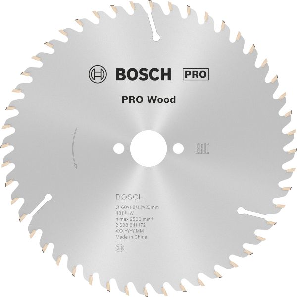 Пиляльний диск по деревині Bosch PRO Wood 160x1.8x20 мм 48 зубов (2608641172)