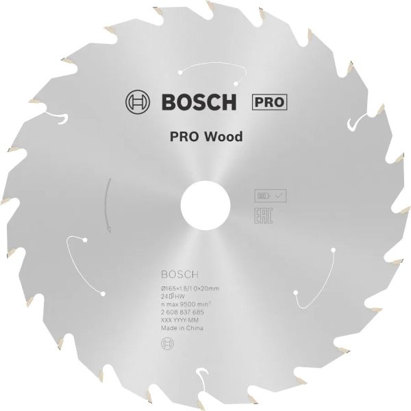 Пиляльний диск для акумуляторних циркулярних пил Bosch PRO Wood 165x1.5/1.0x20 мм, 24 ATB (2608837685)