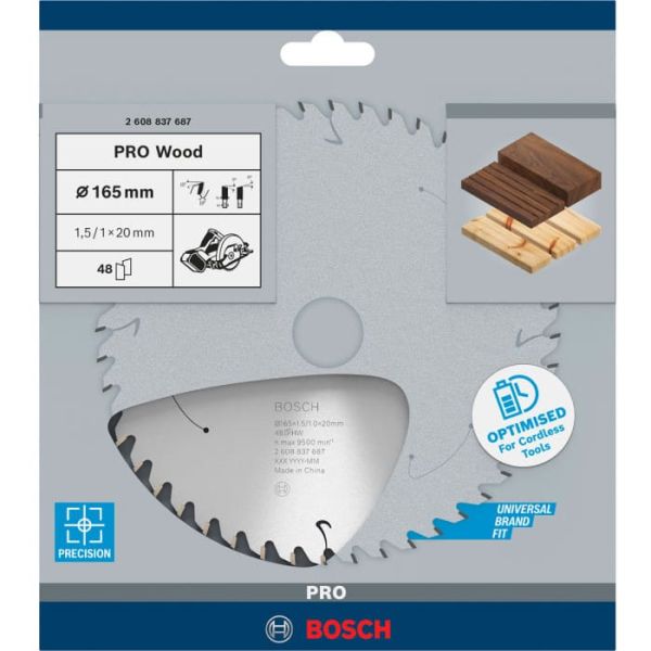 Пиляльний диск Bosch Standard for Wood 165x1.5/1.0x20 мм, Т48 (2608837687)