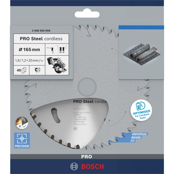 Пиляльний диск для акумуляторних циркулярних пил Bosch PRO Steel 165x1.6/1.2x20 мм, 36 HB (2608846858)