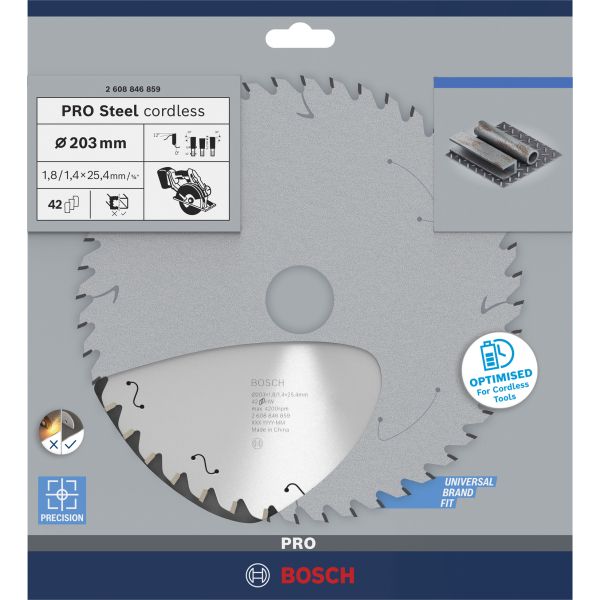 Пиляльний диск для акумуляторних циркулярних пил Bosch PRO Steel 203x1.8/1.4x25.4 мм, 42 HLTCG (2608846859)