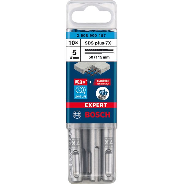 Ударний бур Bosch Expert SDS-plus-7X, 5х50х115 мм, 10 шт (2608900157)
