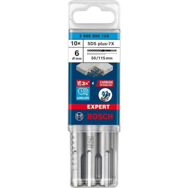 Ударний бур Bosch Expert SDS-Plus-7X 6x100x165 мм, 10 шт (2608900159)