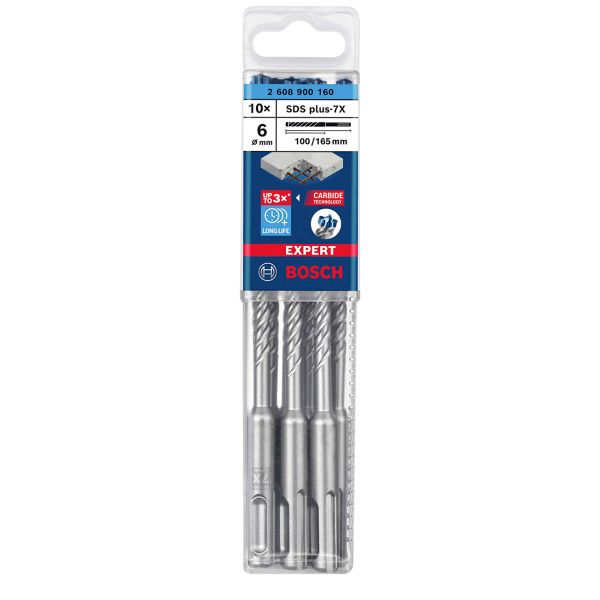 Ударний бур Bosch Expert SDS-plus-7X, 6x100x165 мм, 10 шт (2608900160)