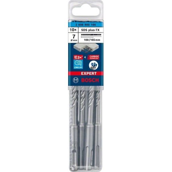 Ударний бур Bosch Expert SDS-Plus-7X 7x100x165 мм, 10 шт (2608900166)
