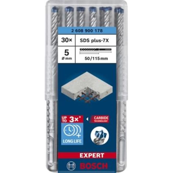 Ударний бур Bosch Expert SDS-Plus-7X 5x50x115 мм, 30 шт (2608900178)