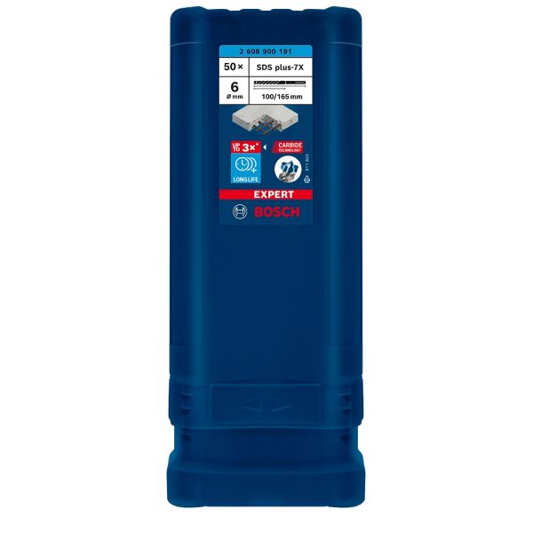 Ударний бур Bosch Expert SDS-plus-7X, 6x100x165 мм, 50 шт (2608900191)