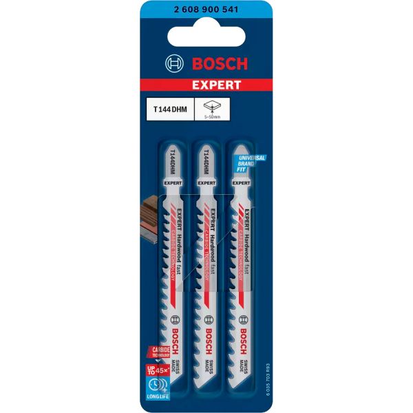 Пиляльне полотно Bosch Expert Hardwood Fast T144DHM по деревині, 3.5-5x100 мм, 3 шт (2608900541)