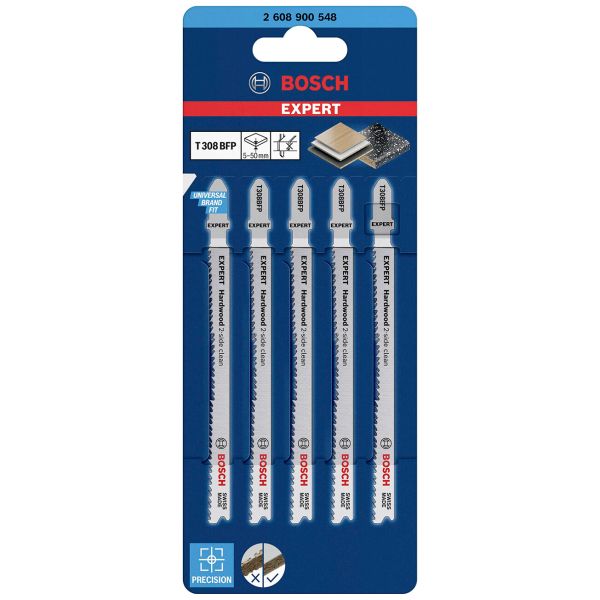 Пиляльне полотно Bosch Expert Hardwood 2-Side Clean T308BFP по деревині, 2x177 мм, 5 шт (2608900548)