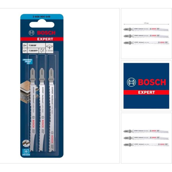 Полотно для лобзика Bosch Expert Hardwood 2-Side Clean T 308 BF 2 шт і T 308 BFP 1 шт (2608900549)