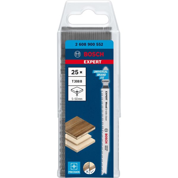 Пиляльне полотно для лобзика Bosch T 308 B Expert Wood 2-Side Clean, 2.2х117 мм, 25 шт (2608900552)