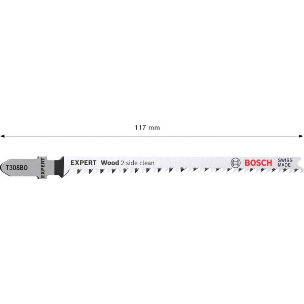 Пиляльне полотно для лобзика Bosch T 308 BO Expert Wood 2-Side Clean, 2.2х117 мм, 5 шт (2608900555)