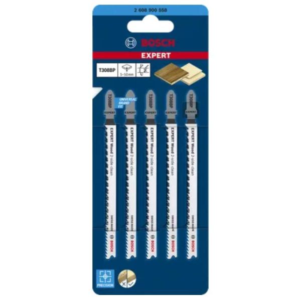 Пиляльне полотно для лобзика Bosch T 308 BO Expert Wood 2-Side Clean, 2.2х117 мм, 5 шт (2608900558)