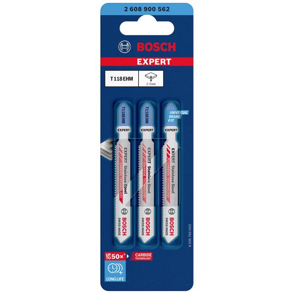 Пиляльне полотно Bosch Expert Stainless Steel T118EHM по нержавійці, 1.4x83 мм, 3 шт (2608900562)