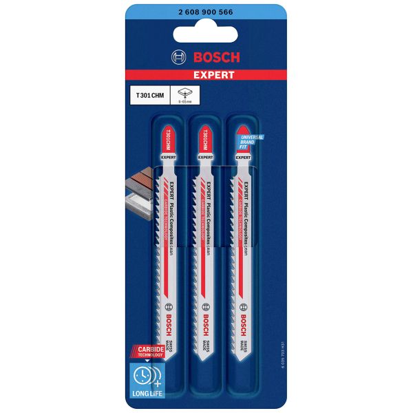 Пиляльне полотно Bosch Expert Plastic Composites Clean T301CHM по твердим композитам і ДПК, 3.3x117 мм, 3 шт (2608900566)