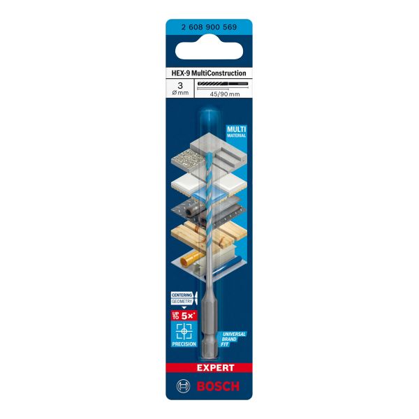 Свердло спіральне Bosch Expert HEX-9 MultiConstruction, 3х45х90 мм (2608900569)