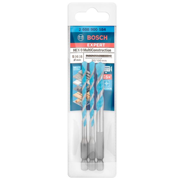 Набір свердел спіральних Bosch Expert HEX-9 MultiConstruction, 5-8 мм, 3 шт (2608900584)