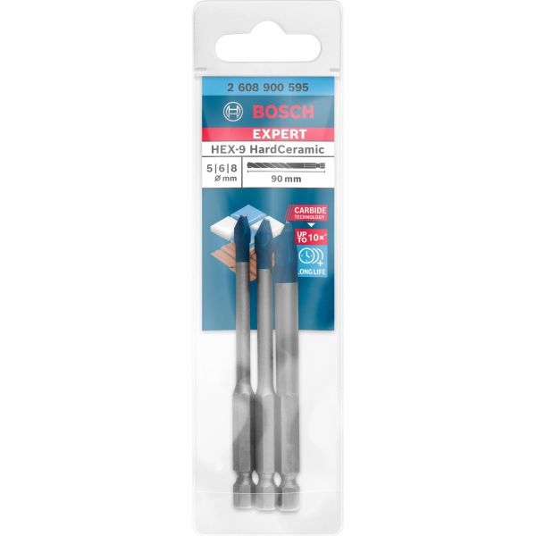 Набір свердел пікоподібних Bosch Expert HardCeramic HEX-9, 5-8 мм, 3 шт (2608900595)