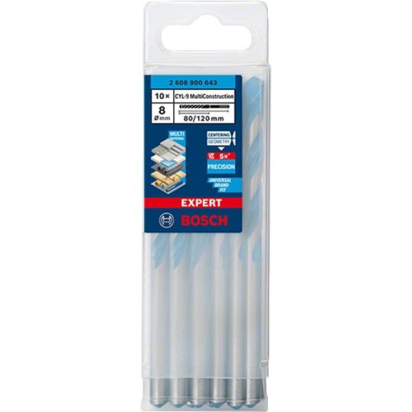 Свердло спіральне Bosch Expert CYL-9 Multi Construction, 8х80х120 мм, 10 шт (2608900643)