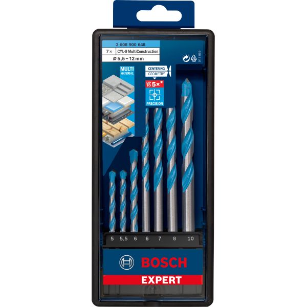 Набір свердел спіральних Bosch Expert CYL-9 MultiConstruction, 5-10 мм, 7 шт (2608900648)