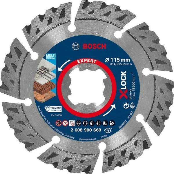 Алмазний відрізний диск Bosch Expert MultiMaterial X-Lock, 115x2.4х22.23 мм (2608900669)