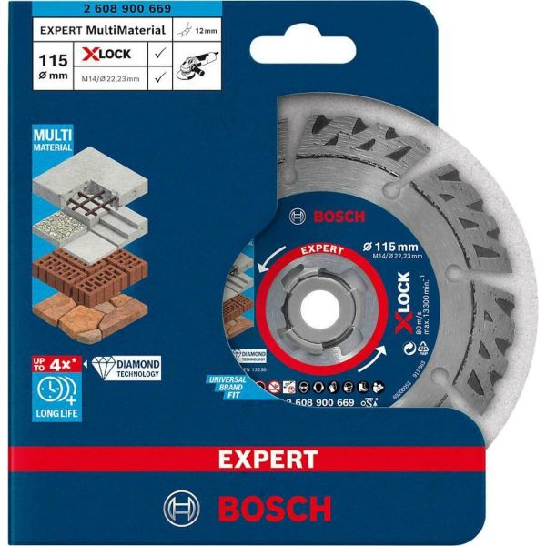 Алмазний відрізний диск Bosch Expert MultiMaterial X-Lock, 115x2.4х22.23 мм (2608900669)