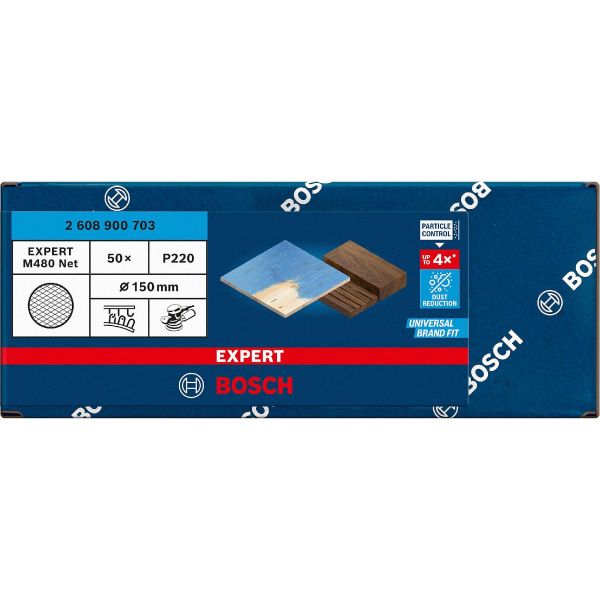 Шліфувальна сітка Bosch Expert M480 для ексцентрикових шліфмашин 150 мм G220, 50 шт (2608900703)